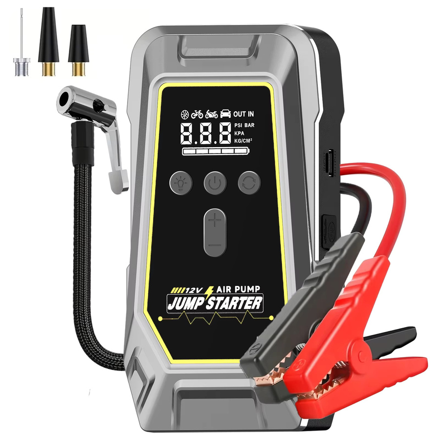 GKFLY Auto Starthilfe Powerbank mit tragbarer 150PSI Luftpumpe und Batterie Notfall Booster in Grau - Bild 1