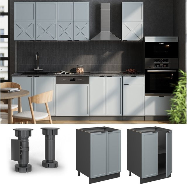 Vicco Unterschrank Fame-Line in Anthrazit, Hellblau-Grau mit Arbeitsplatte in Eiche, Breite: 60 cm - Bild 1