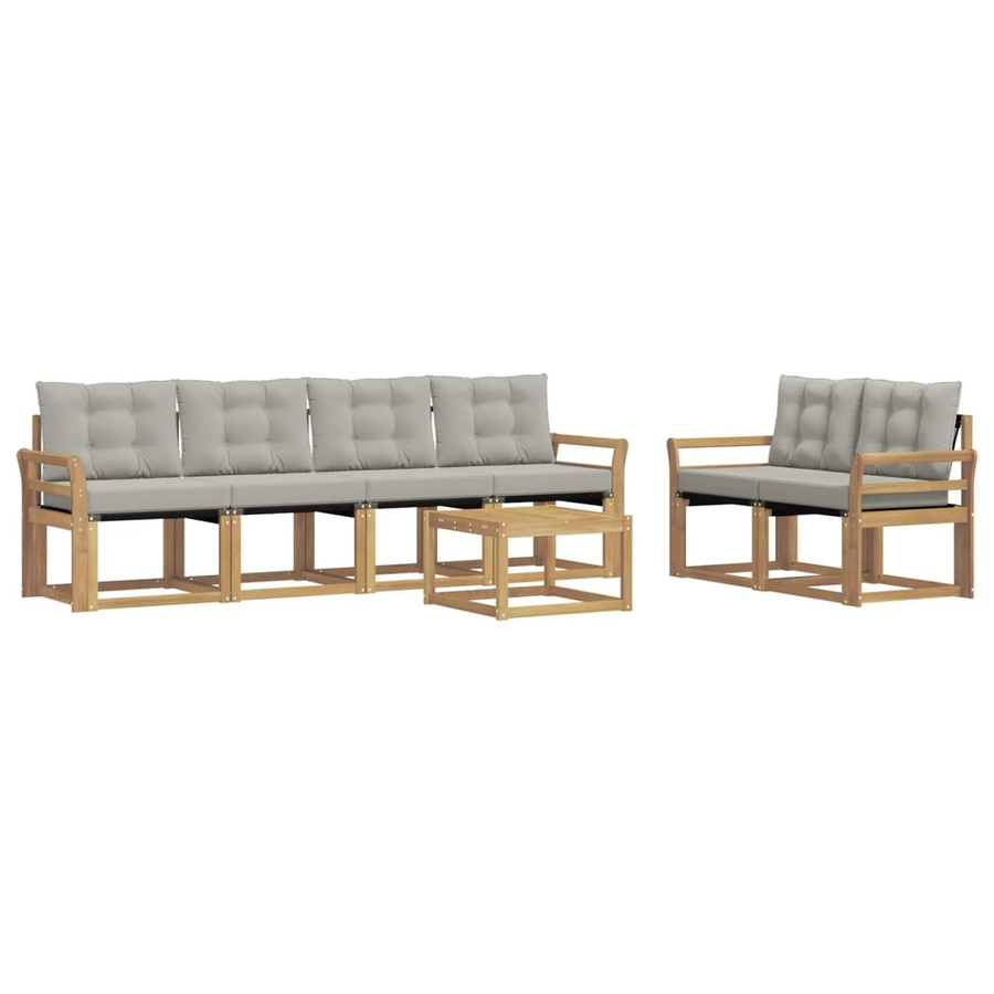 vidaXL Outdoor-Sofagarnitur 7-teilig aus Akazienholz mit Textilene und Kissen in Weiß-Hellgrau - Bild 2