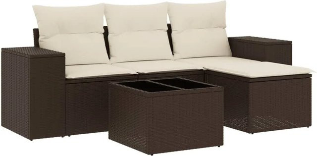vidaXL 5-tlg. Garten-Sofagarnitur aus Polyrattan in Braun mit UV-beständigen Kissen und pulverbeschichtetem Stahlgestell - Bild 1