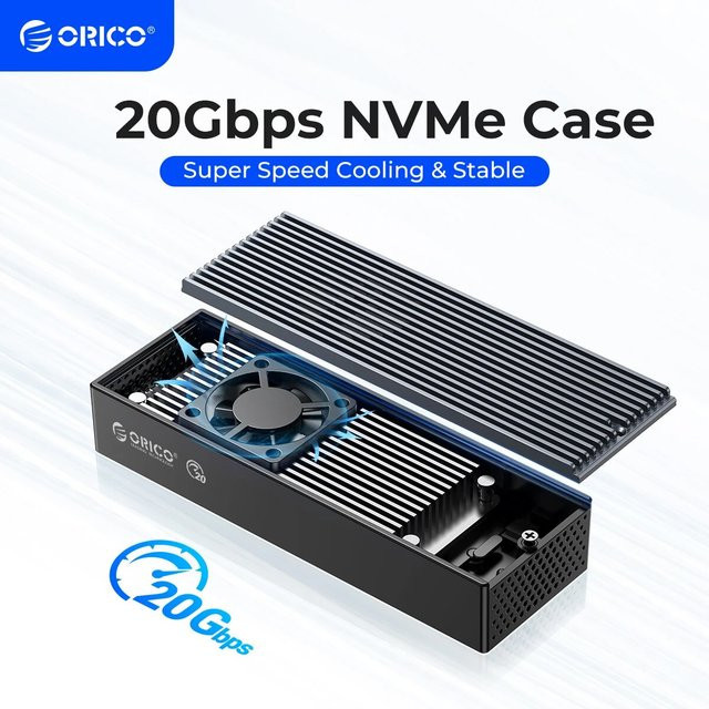 ORICO M.2 NVMe SSD-Gehäuse mit integriertem Lüfter, 20 Gbit/s, USB-C, Schwarz - Bild 1