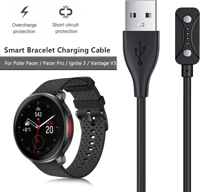VODOOL Smartwatch-Ladestation mit USB-Ladekabel für Polar Pacer, Pacer Pro, Ignite 3 und Vantage V3 in Schwarz - Bild 1