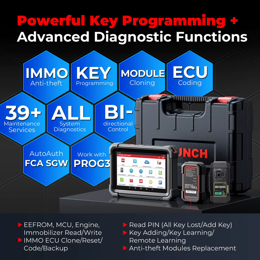 Launch X431 IMMO Plus Schlüsselanhänger-Programmiergerät mit X431 PROG3 in Schwarz für bidirektionale ECU-Codierung und Systemdiagnosen - Bild 3