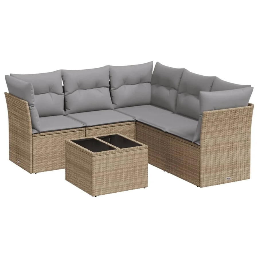 vidaXL 6-teilige Garten-Sofagarnitur in L-Form aus PE-Rattan und pulverbeschichtetem Stahl, Beige-grau mit Sitzkissen und Rückenkissen inklusive Gartentisch - Bild 2