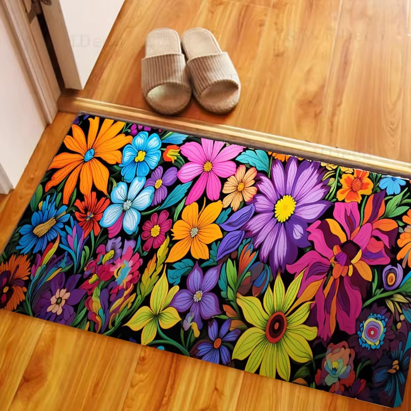 VIKAMA Küchenmatte mit floralem Blumenmuster aus Plüsch-Polyester in Multicolor - Bild 2