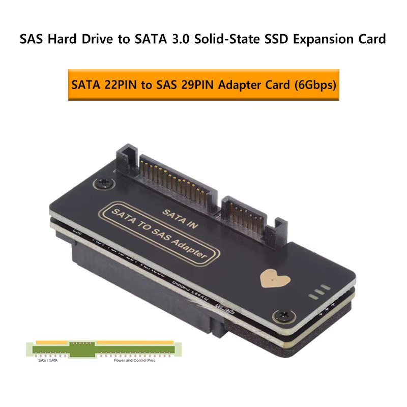 T.F.SKYWINDINTL SATA3.0 zu SAS Festplattenadapterkarte 6 Gbit/s, 22-poliger SATA-Stecker auf 29-polige SAS-Buchse, Erweiterungskarte für 2,5 und 3,5 Zoll Festplatten, Schwarz - Bild 4