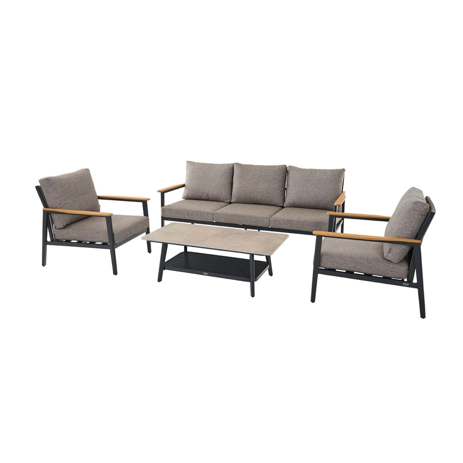Siena Garden Loungeset Liguria 4-teilig Anthrazitgrau mit Teakholz und Aluminium B/T/H: 87 x 206 x 120 cm - Bild 2