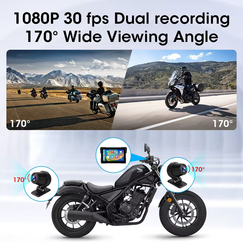 Srnubi 7-Zoll Motorrad DVR mit 1080P Full HD, Wireless CarPlay und Android Auto Navigation sowie GPS und externem Moto TPMS Sensor in Schwarz - Bild 5