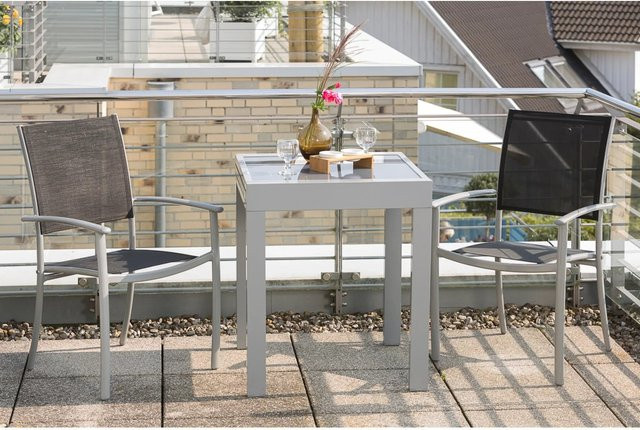 Merxx Gartenmöbel-Set Milano 3-teilig aus Aluminium in Schwarz mit Sicherheitsglas und Textil - Bild 1