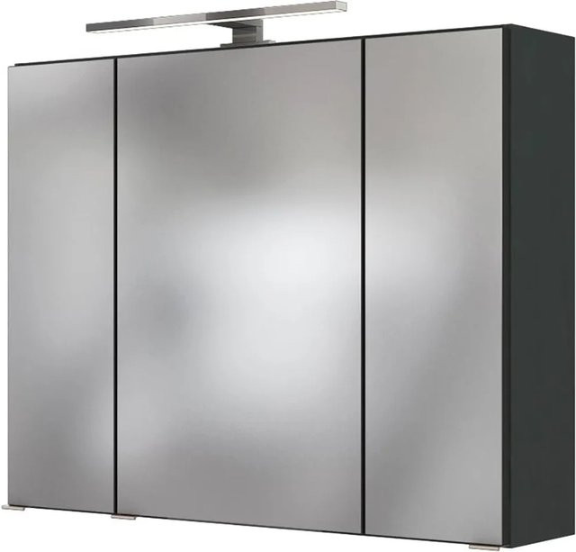 Held Möbel Spiegelschrank Bari 3D in Grau Eiche mit LED-Beleuchtung und Steckdose, Breite: 80 cm - Bild 1