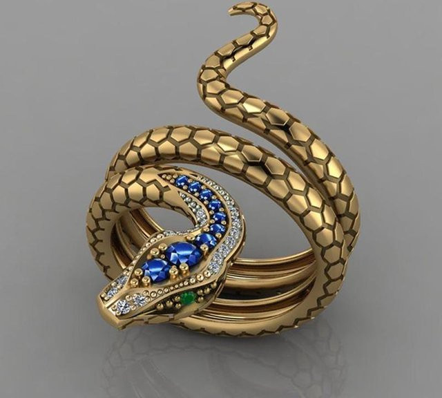 Huitan Ring, Schlange, Goldfarbe, Grünes Auge, Damen - Bild 1