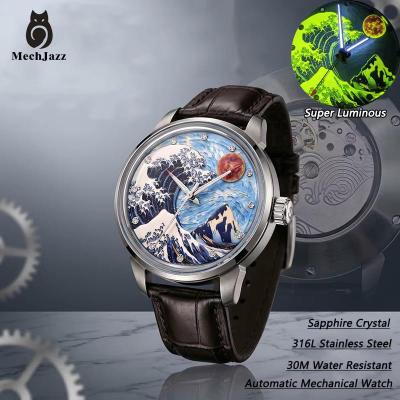MechJazz Armbanduhr Automatik, Edelstahl, Leder, Blau, Herren - Bild 2
