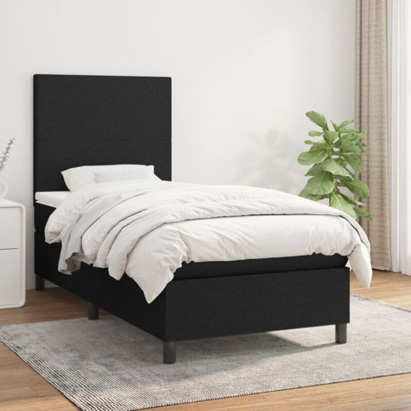 vidaxl Boxspringbett mit Matratze in Schwarz aus Stoff und Holzwerkstoff B/T/H: 200 x 80 x 118 cm - Bild 1