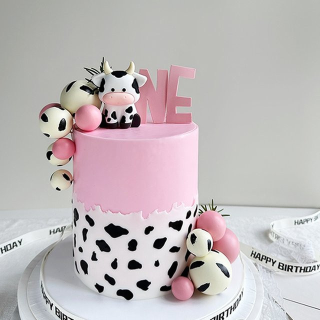 Ataozhekou Kuchendekoration Bauernhof Kuh Thema für Kindergeburtstag und Baby Shower in Pink - Bild 1