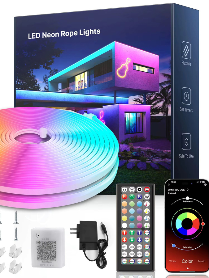 Flexible RGB Neon-Flex LED-Lichterkette in Multicolour mit App- und Fernbedienung-Steuerung, IP65 wasserdicht, aus Silikon für moderne Party-Effekte - Bild 6