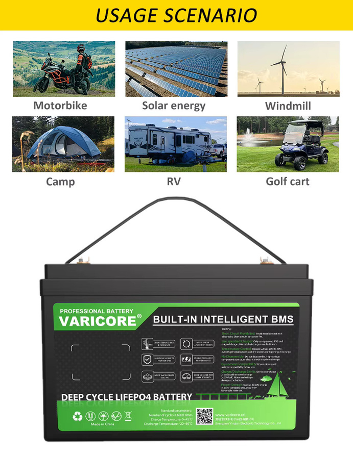 VariCore 12V 100Ah LiFePO4 Lithium-Eisenphosphat-Batterie mit BMS in Schwarz für Wohnmobile, Camper, Solaranlagen und Boote - Bild 5