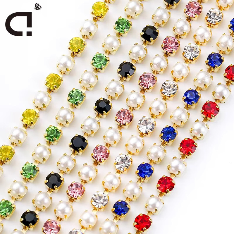DUCRYSTAL Strass Kette Kristall Glitzer Borte für Kleider und Dekorationen, 2/3mm, 10m Rolle, Farben: Silber, Schwarz, Multicolour - Bild 2
