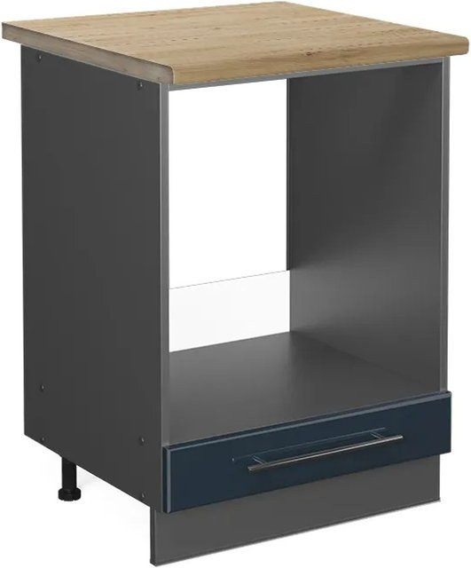Vicco Herdumbauschrank Fame-Line in Dunkelblau Hochglanz und Anthrazit mit Eiche-Optik, Breite: 60 cm, Höhe: 82 cm, Tiefe: 60 cm - Bild 1
