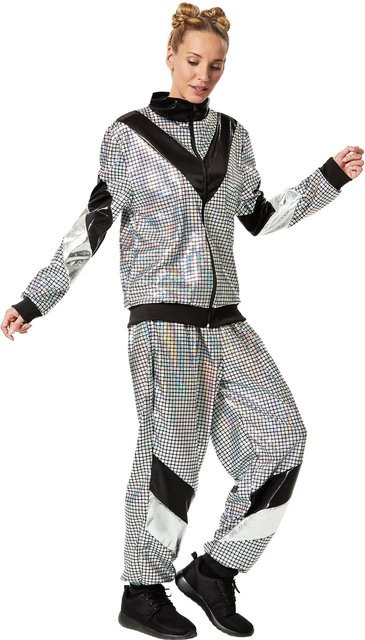 tectake Damenkostüm Retro 80er 90er Jahre Disco Jogginganzug, Bunt / Mehrfarbig - Bild 1