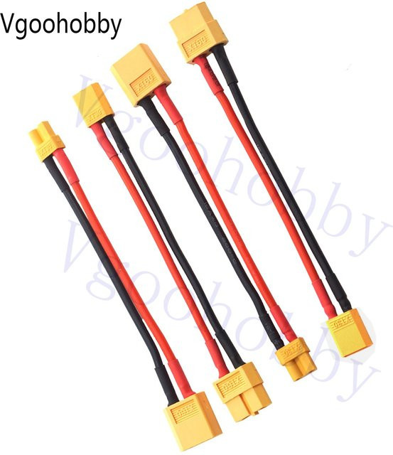 2 Paar XT30 auf XT60 Adapter mit 10 cm 16AWG Kabel in Gelb für RC FPV Drohnen und Lipo Batterien - Bild 1