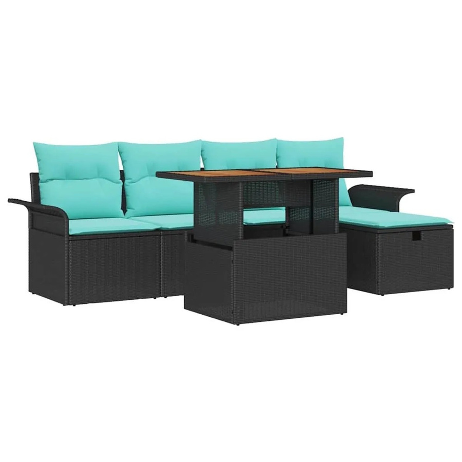 vidaXL Garten-Lounge-Set aus Poly-Rattan in Schwarz mit 6 Teilen inklusive Polsterkissen für Terrasse und Garten - Bild 2