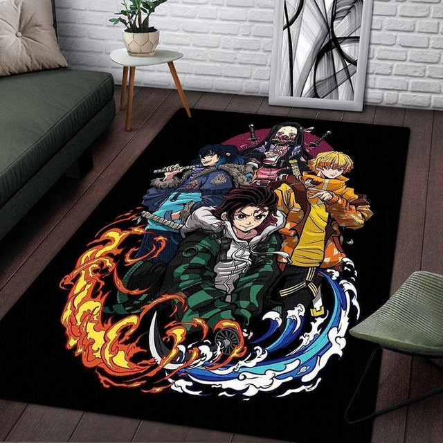 Demon Slayer Teppich von YangJOJO in Schwarz und Multicolour, weicher Polyester-Flächenteppich mit abstraktem Design, B/T: 120 x 160 cm - Bild 1
