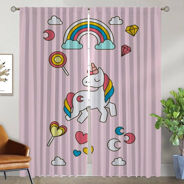 Einhorn Verdunkelungsvorhang für Kinderzimmer, 2er-Set pink, Breite: 50 cm, Höhe: 70 cm pro Paneel - Bild 1
