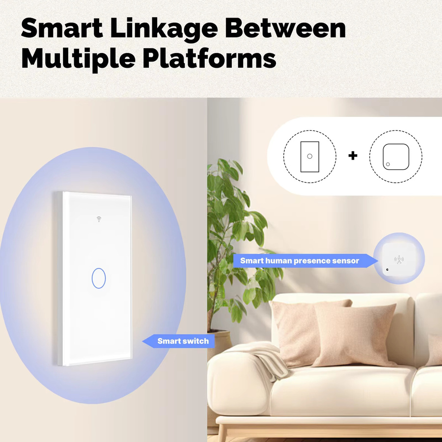MOES Tuya WiFi Matter Smart Lichtschalter, US Glass Touch in Weiß, feuerfest, kompatibel mit Alexa, Google Home und Apple HomeKit, Neutralleiter erforderlich - Bild 2