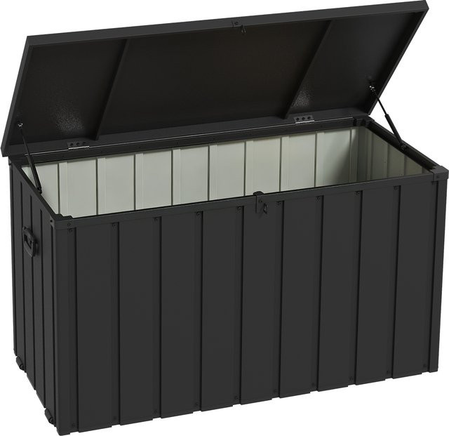 Outsunny Gartenbox Auflagenbox aus Stahl mit Rollen und Gasdruckfedern, Aufbewahrungstruhe für Garten und Balkon, 450 l, Anthrazit - Bild 1