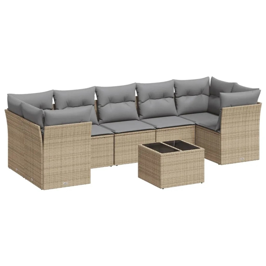 vidaXL 8-teilige Garten-Sofagarnitur in Beige-Grau aus PE-Rattan mit Polsterkissen und Stauraum - Bild 2