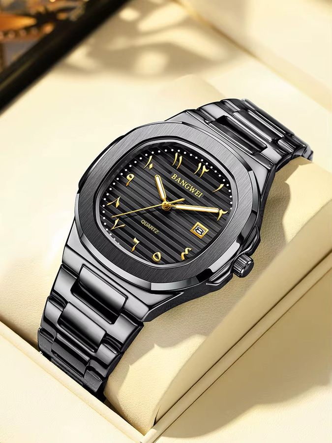 BANGWEI Armbanduhr, Edelstahl, Quarz, Schwarz, Herren - Bild 7