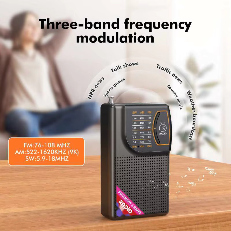 Bytelike Tragbares Mini-Radio FM/AM/SW Mehrband in Schwarz mit USB-C Anschluss und Lautsprecher - Bild 2