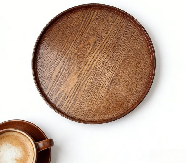 Rundes Holztablett von FEB.WIND in Braun als rutschfeste Servierplatte für Frühstück, Kaffee oder Dessert - Bild 1