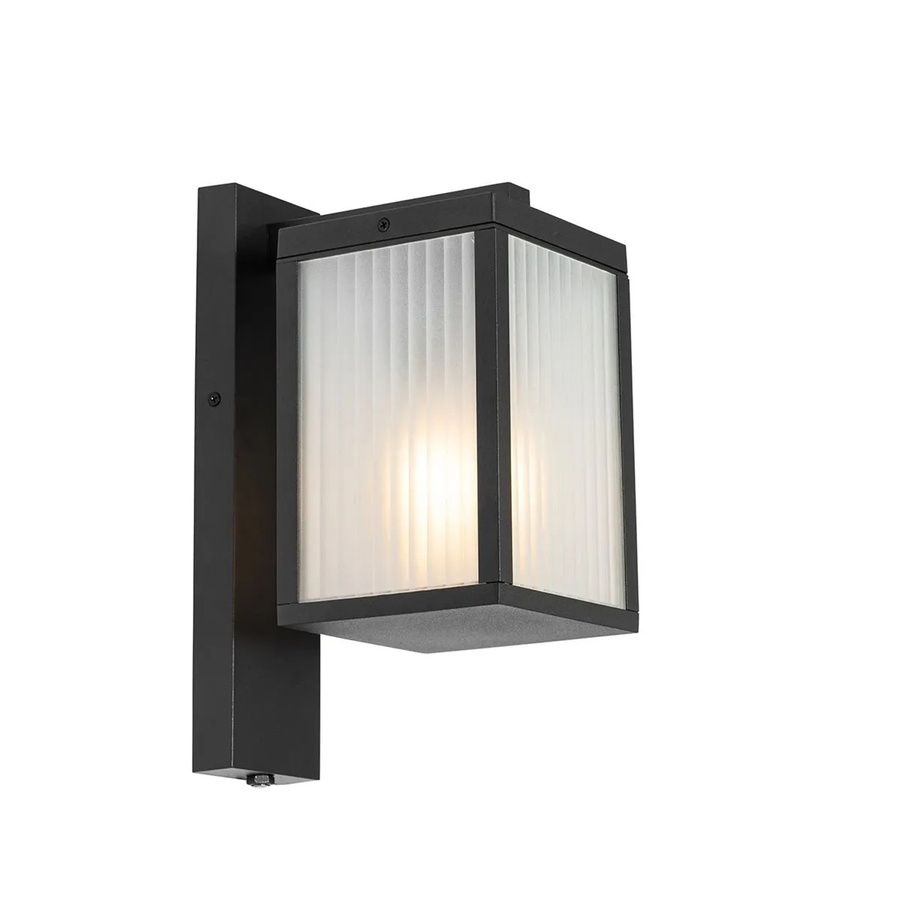 QAZQA Außenwandlaterne Charlois in Schwarz aus Aluminium mit geriffeltem Glas, Dämmerungssensor und E27 Fassung, IP44 Schutzklasse für Garten und Außenbereich, B/T/H: 21,5 x 14,0 x 33,5 cm - Bild 2