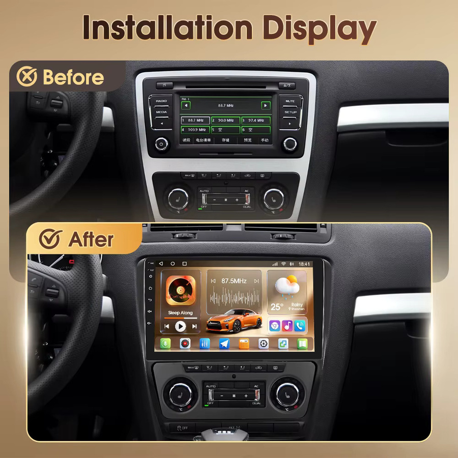 Podofo Autoradio für Skoda Octavia 2004-2014 mit 10,1 Zoll IPS Bildschirm, 8+128GB Speicher, 8-Kern Prozessor, 4G, WLAN, GPS, DAB, AM/FM/RDS, CarPlay und Android Auto in Schwarz - Bild 2