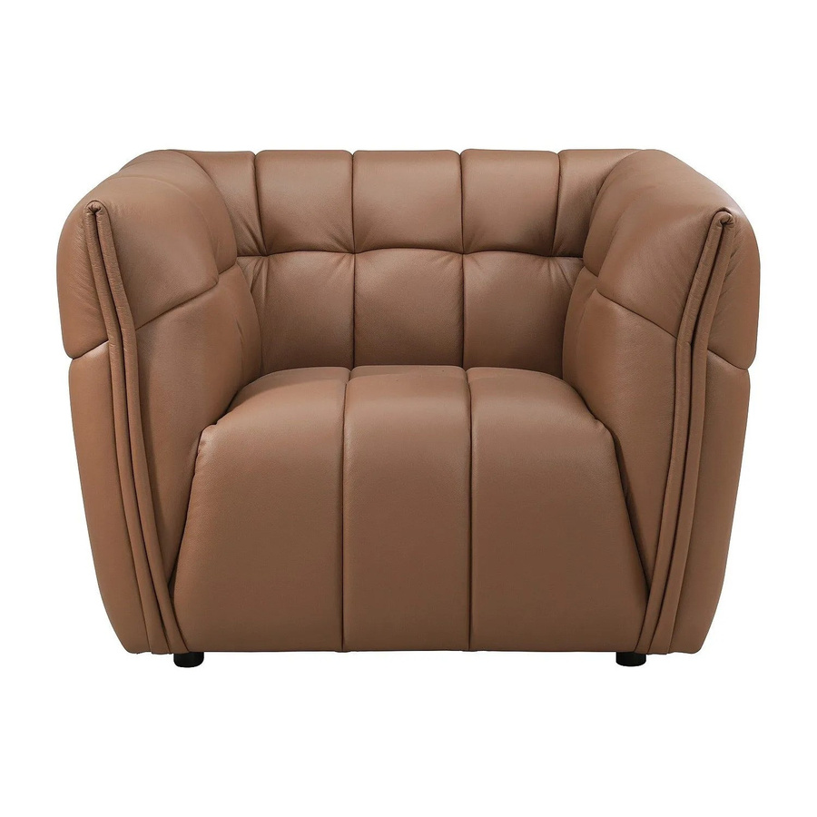 Sessel Dugori mit gerader Rückenlehne und Capitonné-Steppung aus Büffelleder in Camel, Höhe: 106,5 cm, Breite: 92,5 cm, Tiefe: 74,0 cm - Bild 2
