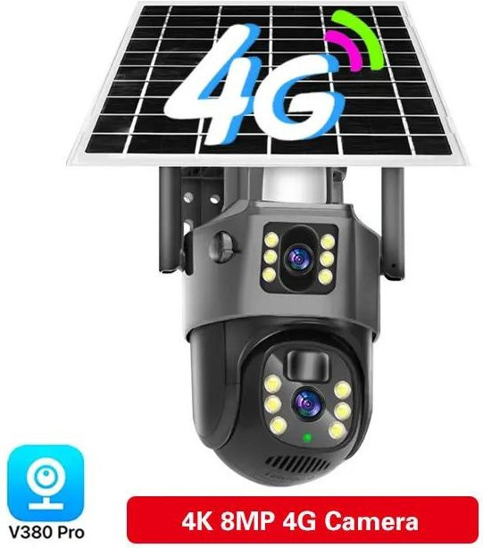 LS VISION 4K 8MP Solar Kamera mit Dual Objektiv und Dual Screen, WiFi und 4G SIM Karte, PTZ Outdoor Überwachungskamera mit PIR Personenerkennung in Schwarz - Bild 1