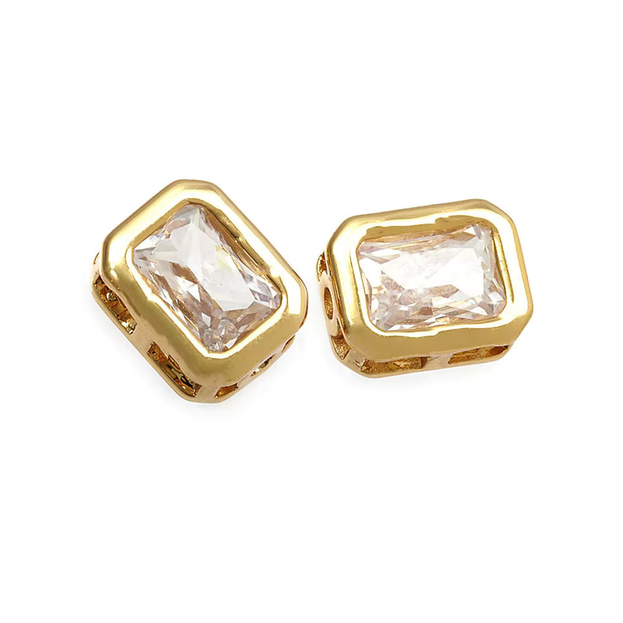 Rosediy Charms, 18K Gold Farbe Messing, Zirkon, Rechteck Spacer, Unisex - Bild 1