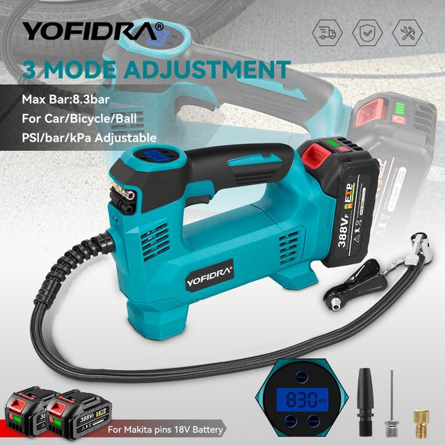 YOFIDRA Akku Reifeninflator mit Digitaldisplay Cordless Hochdruck Luftkompressor für Makita Batterie - Bild 1