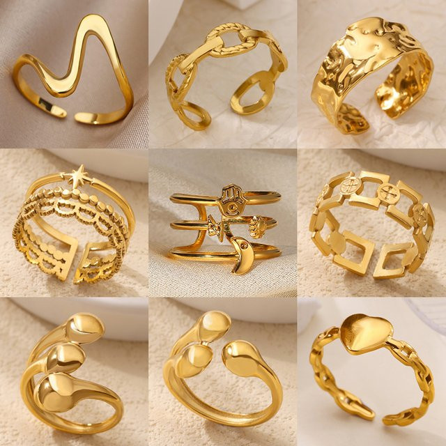 HPTOTMG Ringe Edelstahl, Gold, Damen, Minimalistisch - Bild 1