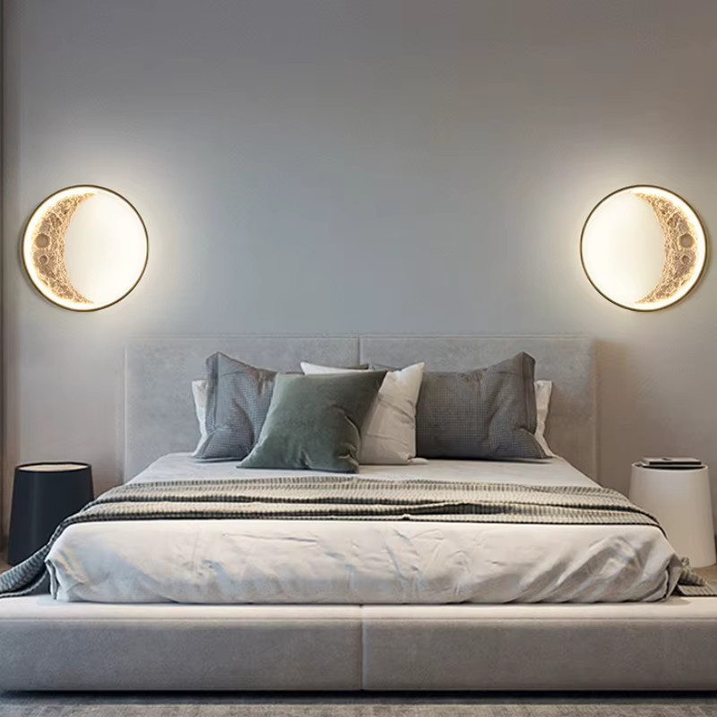 SANDYHA Nordic Wandleuchte mit kreisförmigem Mond-Design aus Harz und Metall, LED-Innenbeleuchtung in Warmweiß für Wohnzimmer, Schlafzimmer und Arbeitszimmer - Bild 3