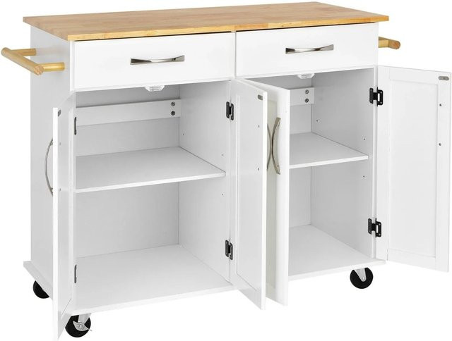 Costway Küchenwagen mit verstellbaren Regalen und Rollen in Weiß - Bild 1