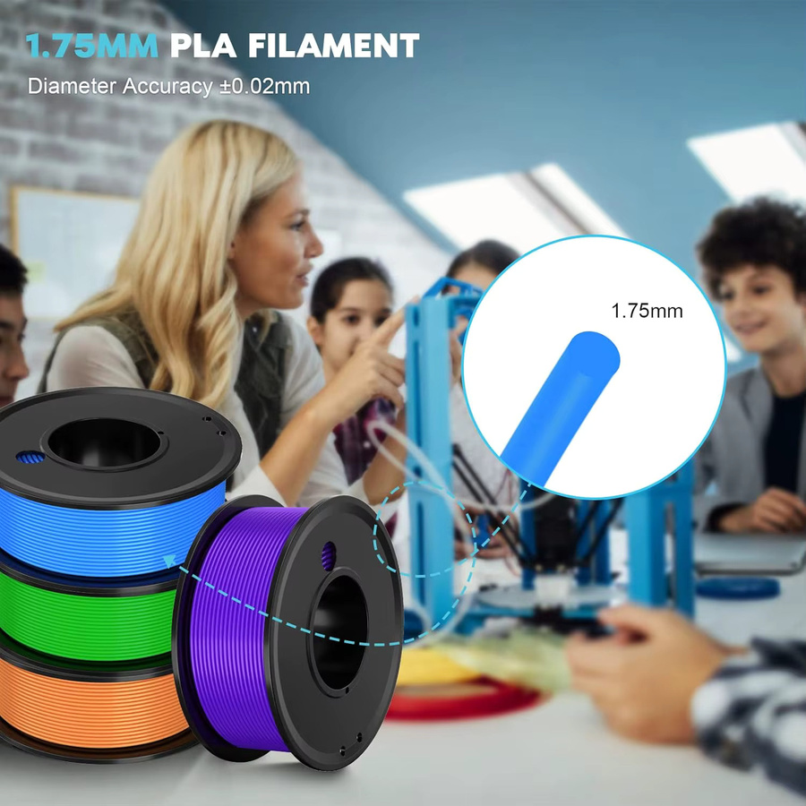 DINGSUN 3D-Drucker-Filament FDM Set mit 4 Farben: Grün, Blau, Gelb und Lila, Durchmesser 1,75 mm, 4 x 250 g - Bild 3