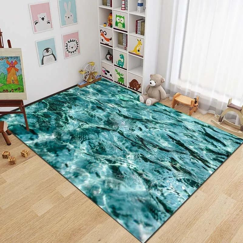 3D Meeresboden Teppich mit Strandwellen Design, rutschfester Läufer für Wohnzimmer, Küche oder Bad, B/T: 60 x 40 cm - Bild 2