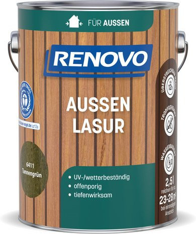 RENOVO Aussenlasur wasserbasiert in Tannengrün, 2,5 l - Bild 1