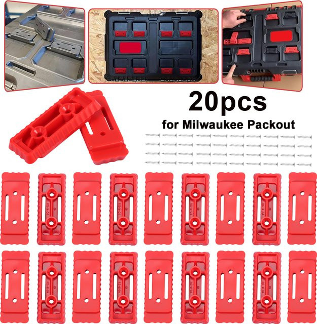 20 Stück Montagefüße für Milwaukee Packout System, rote ABS Halterungsfüße als Montagesystem-Adapter für Werkzeugkästen und Werkstattorganisation - Bild 1