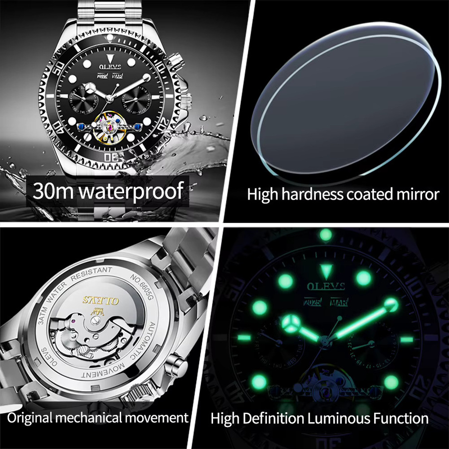 OLEVS Armbanduhr Automatik, Edelstahl, Schwarz, Herren - Bild 5