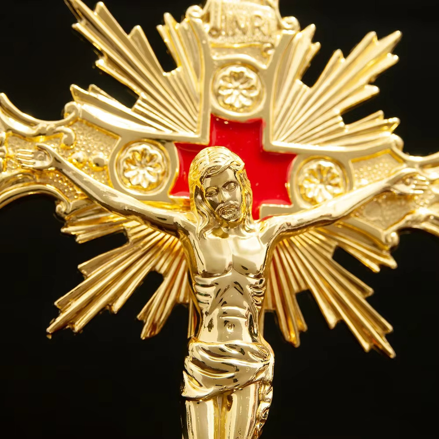 Maga Diego Katholisches Kreuz aus Metall in Bronze und Gold mit exquisiten Schnitzmustern als Tischdekoration - Bild 2