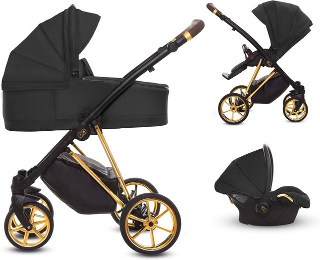 TPFLiving 3in1 Kinderwagen Ultra Stoff Schwarz mit Gestell Gold - Bild 1