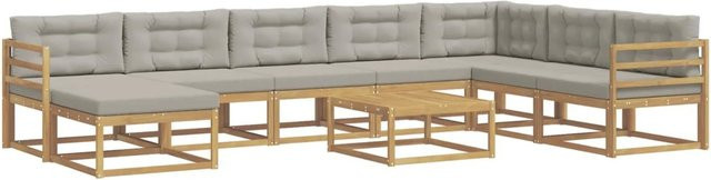 vidaXL Outdoor-Sofagarnitur aus Massivholz in L-Form mit 9 Teilen, Weiß-Hellgrau - Bild 1